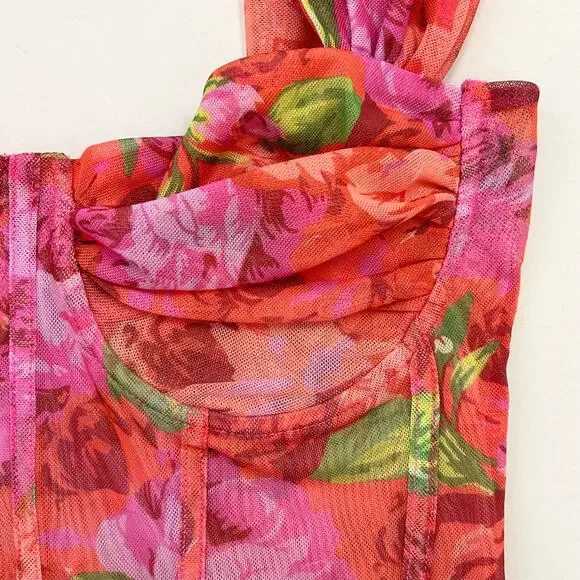 Zara Floral Mesh Corset Bustier Bra Crop Top - Picture 3 of 6